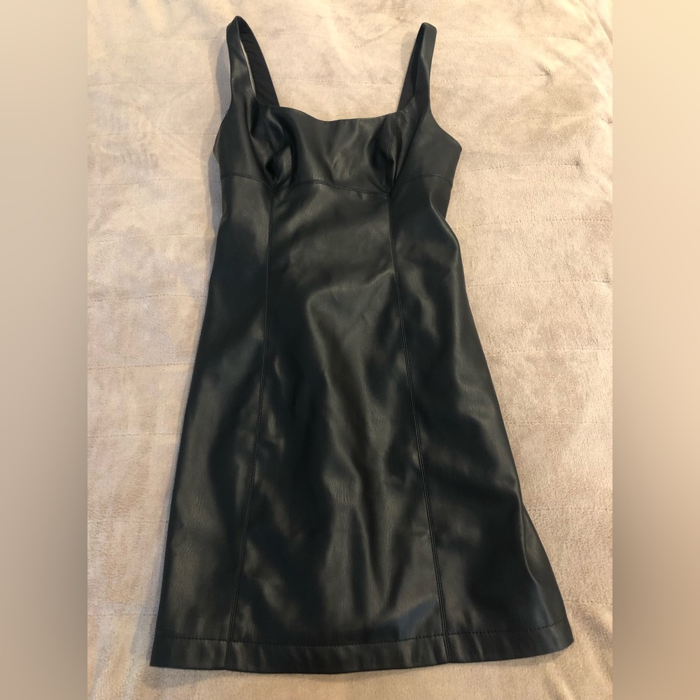 Sleeveless leather black Maeve Anthropologie dress